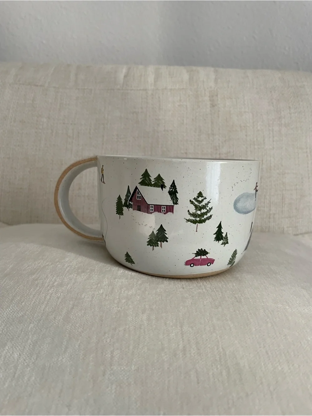 West Elm St. Jude Holiday Skier Stoneware Mug Soup Bowl Snow Trees Winter 28 oz